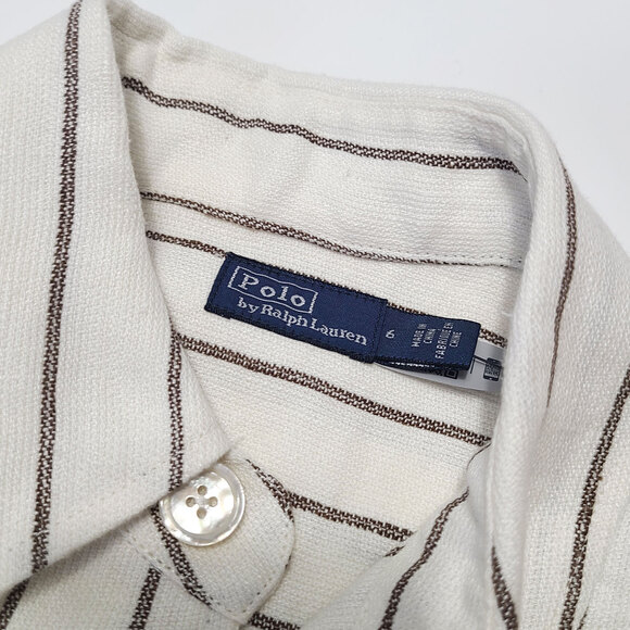 RALPH LAUREN NWT Linen Striped Belted Utility Shirt Jacket in Cream Brown Size 6 - Picture 10 of 13